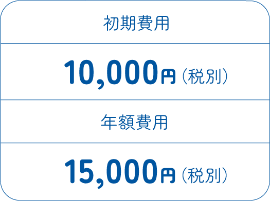 初期費用 10,000円（税別） 年額費用 15,000円（税別）